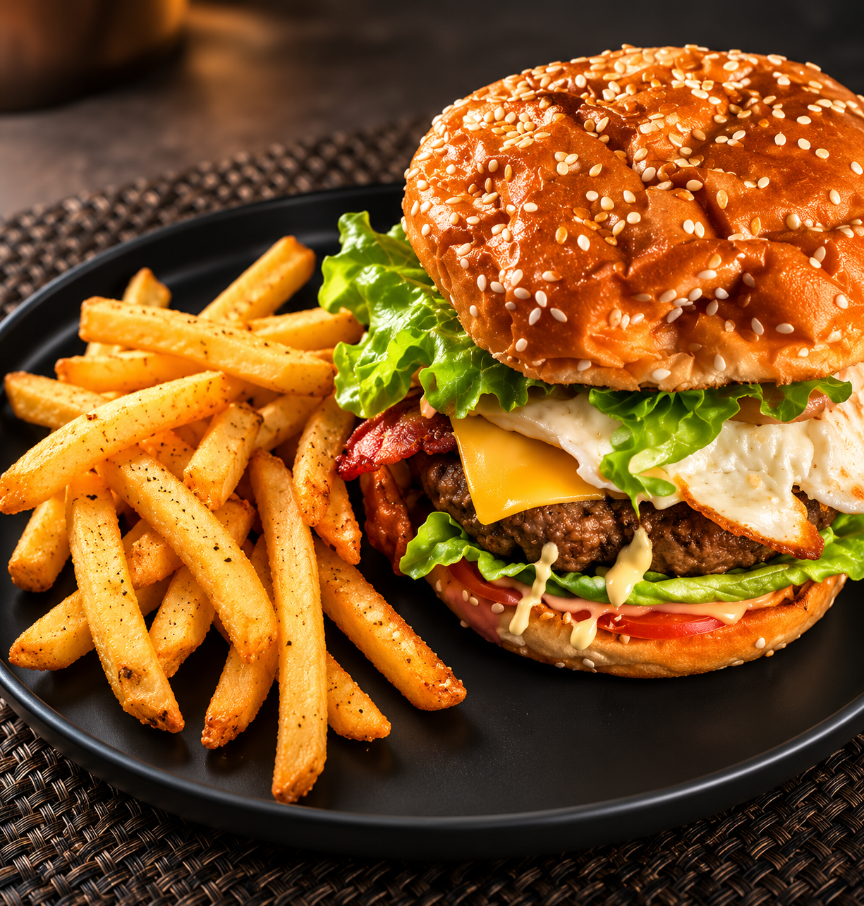 La Brutal — signature burger with fried egg, cheese, bacon and crispy fries